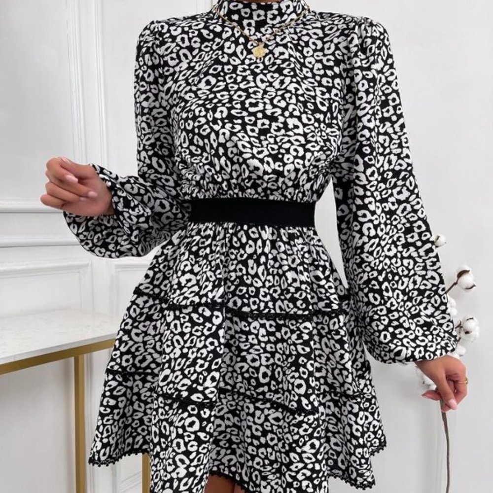 Leopard Print Keyhole Back Guipure Lace Trim Layer - Picture 5 of 8